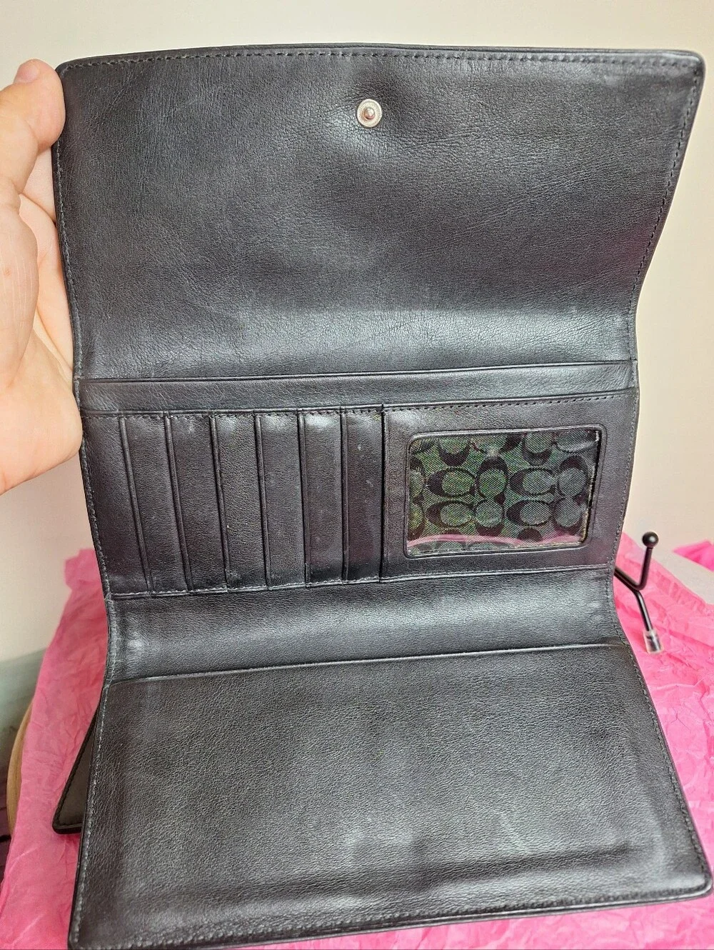 COACH Set Black Leather Wallet, Checkbook Insert & Key Pouch Set